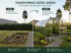 Comparaison avant après d’un jardin avec installation d’une serre de jardin