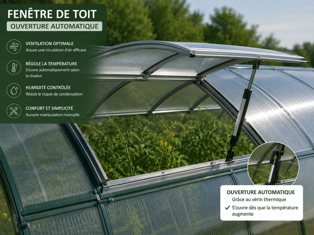 Fenêtre de toit automatique pour serre de jardin avec vérin thermique