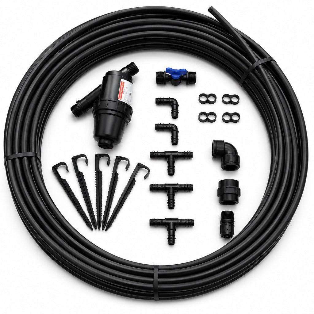 Kit d’irrigation goutte-à-goutte pour serre de jardin avec tuyaux et raccords