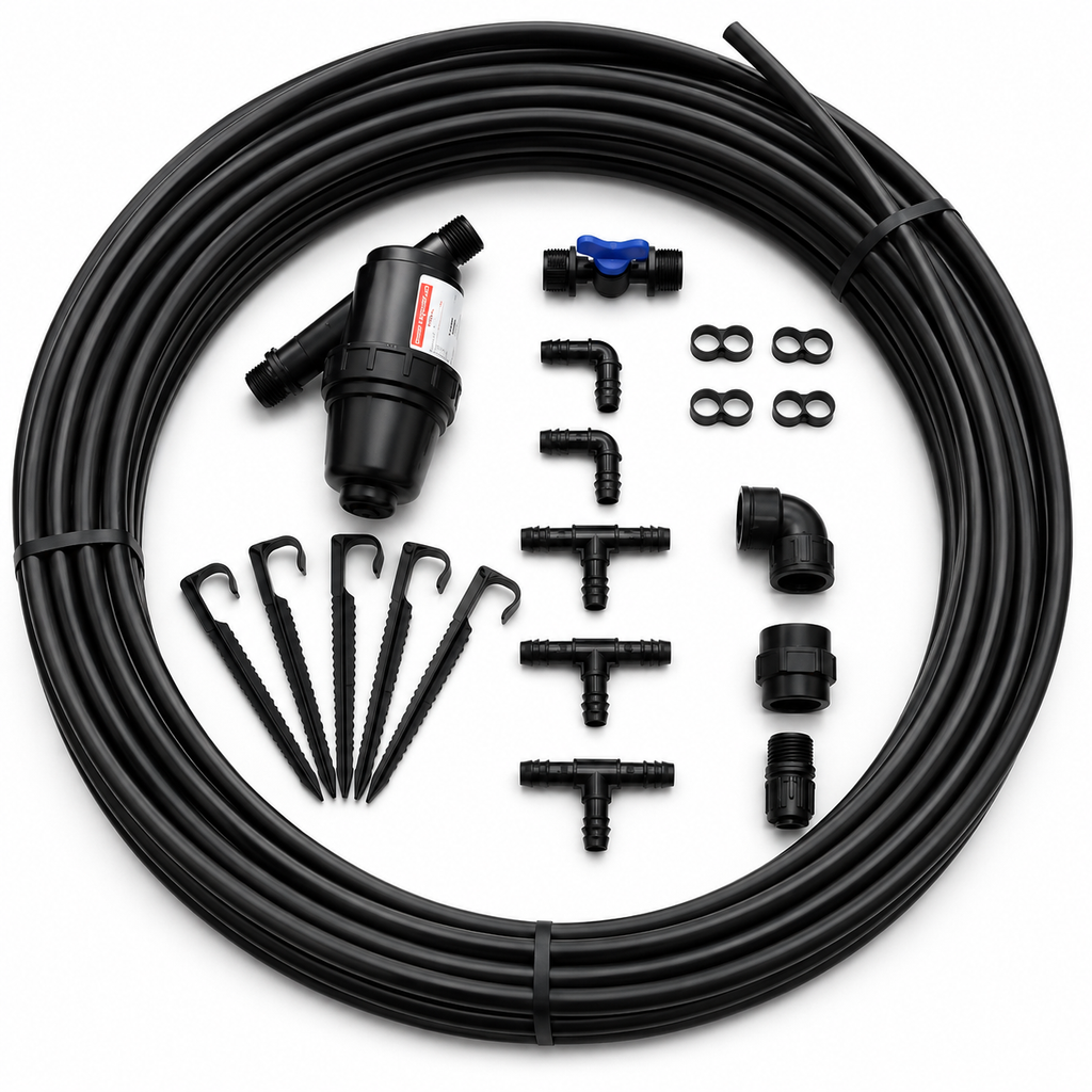 Kit d’irrigation goutte-à-goutte pour serre de jardin avec tuyaux et raccords